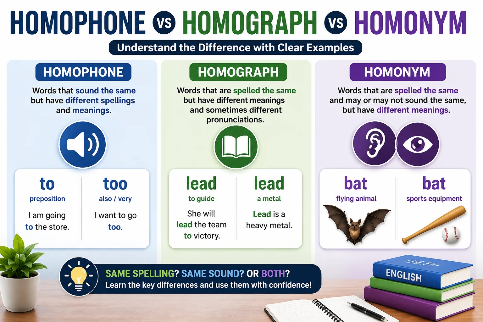 Homophone vs Homograph vs Homonym