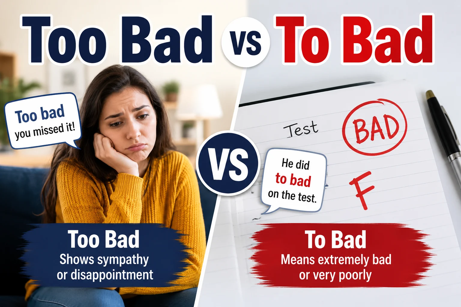 Too Bad vs To Bad